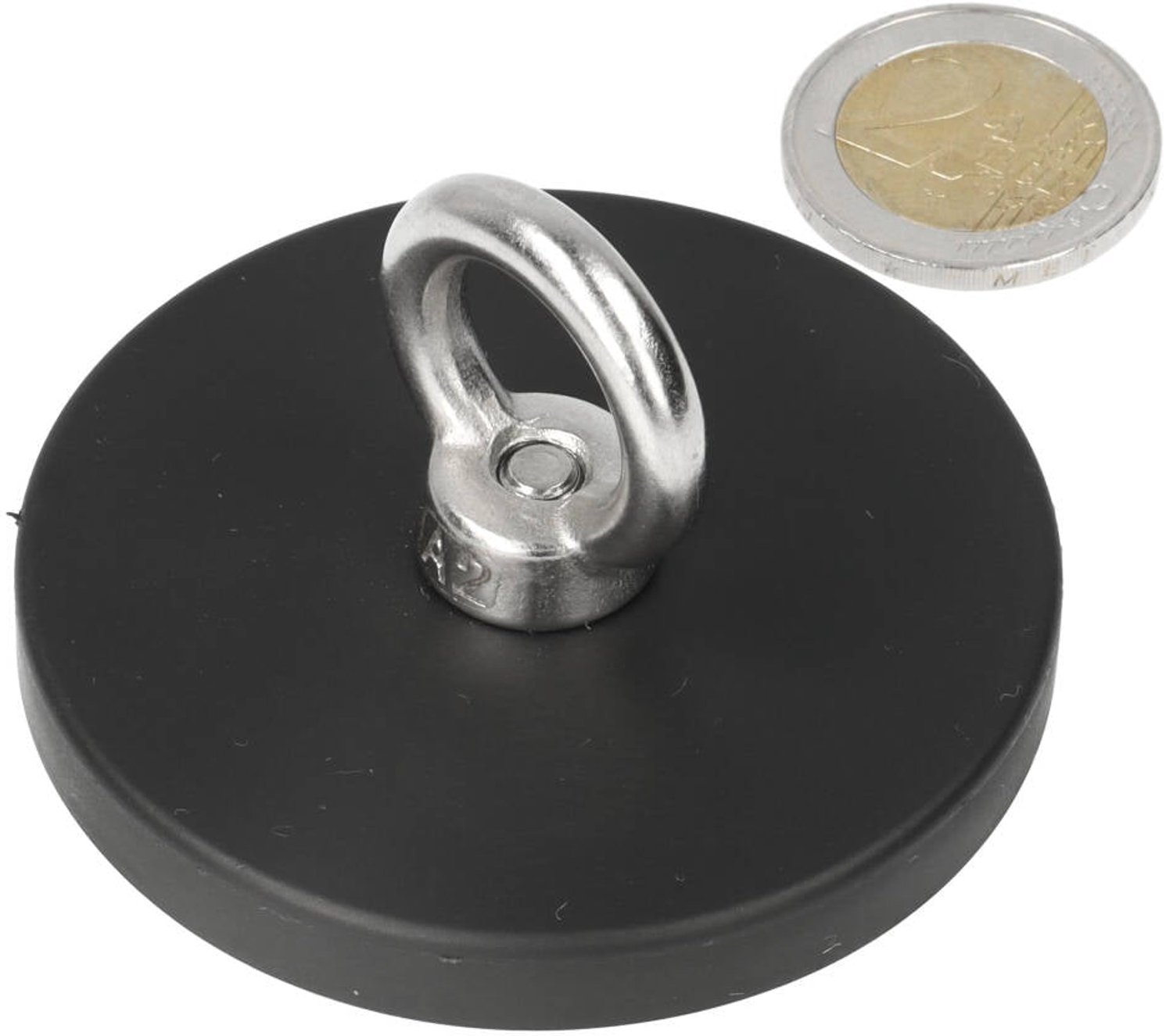 Neodymium Rubber Oogmagneet Ø66 mm N40 RVS Oog