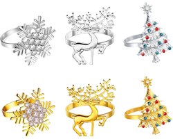 6x Kerst Servetringen - Sneeuwvlok, Kerstboom, Hert - Decoratief Metaal