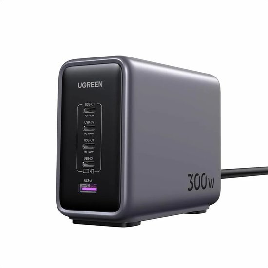 Ugreen Nexode 300W USB C oplader GaN 5 poorten PD 3.1 MacBook Pro 16″ MacBook Air iPhone 15