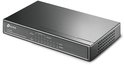 Grijze TP-Link TL-SG1008P 8-poorts Gigabit desktopswitch met PoE-statuslampjes.