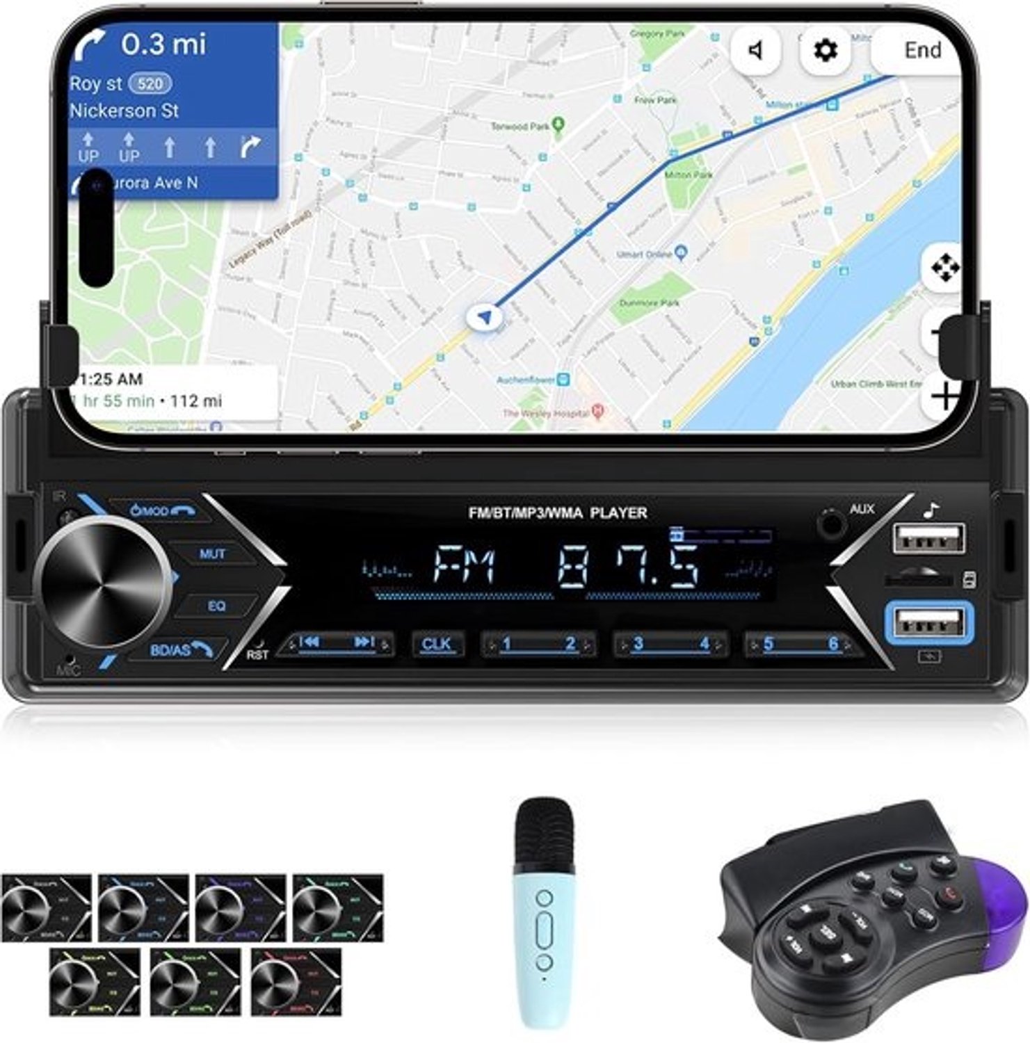 Autoradio met Bluetooth - Auto stereo - Veilig handsfree bellen - Telefoonhouder ingebouwd - 1 Din - Zwart