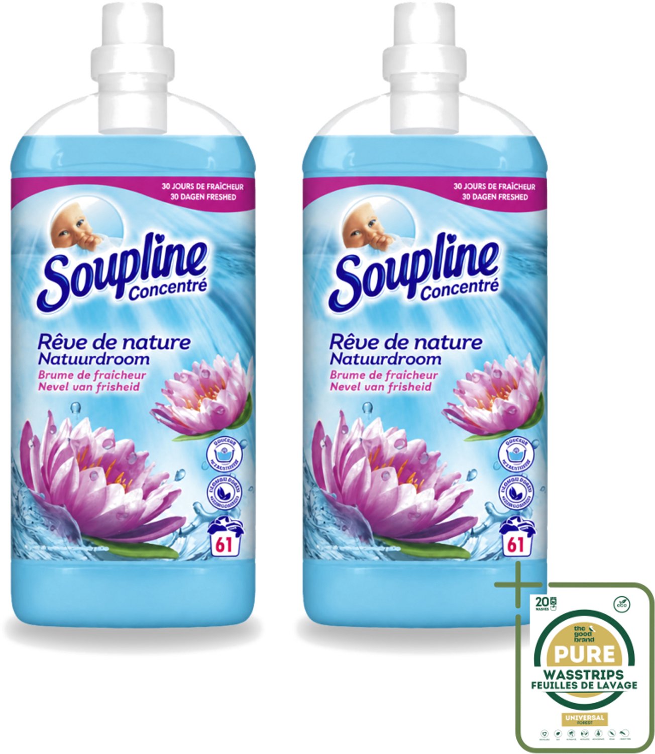 2 x Soupline – Wasverzachter – Nevel van Frisheid – 1,35 L - Wasstrips - Wasverzachter - Nevel Van Frisheid - Wasverzachter Nevel Van Frisheid - Wasverzachter Voor Kleding - Wasverzachter Voor Beddengoed