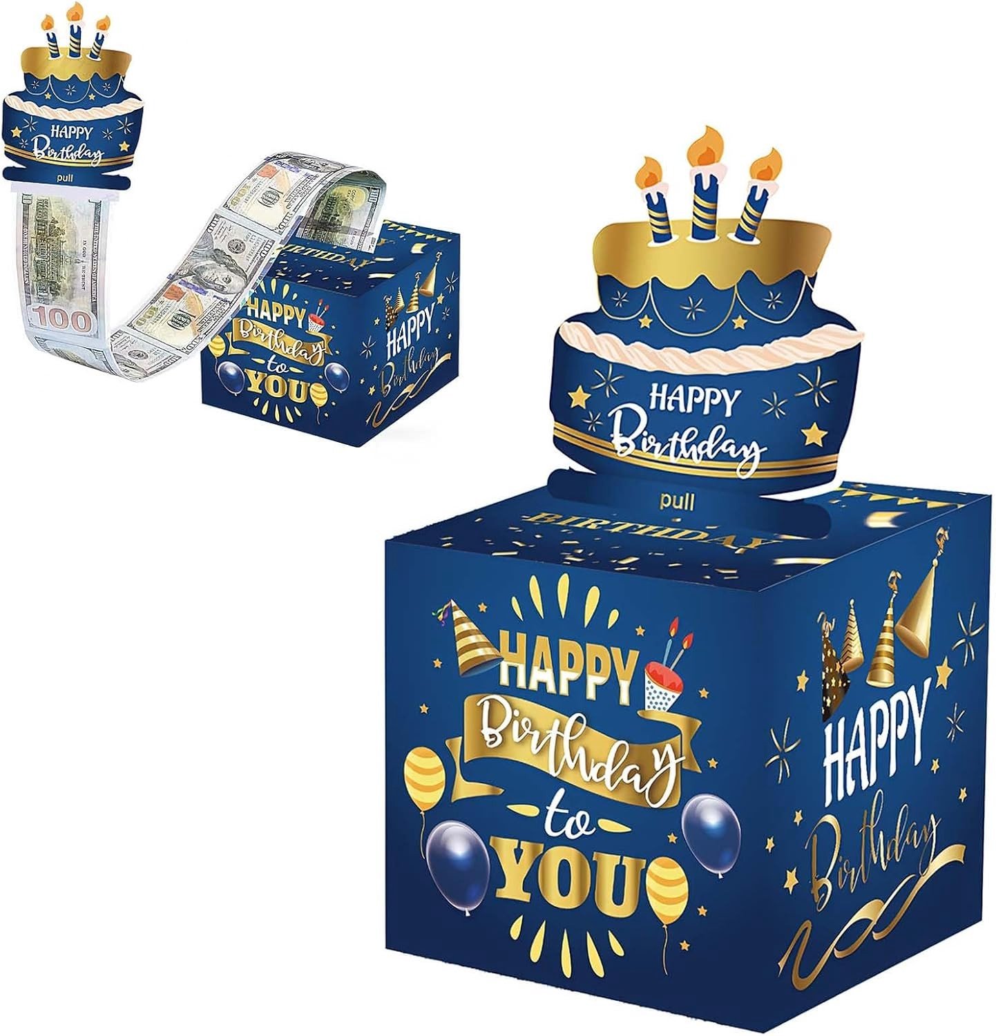 Verjaardag Geldbox met Trekflap en 50 Transparante Zakjes - Origineel Cadeau voor Geldgeschenken, Spaarbox en Feestelijke Verpakkingen