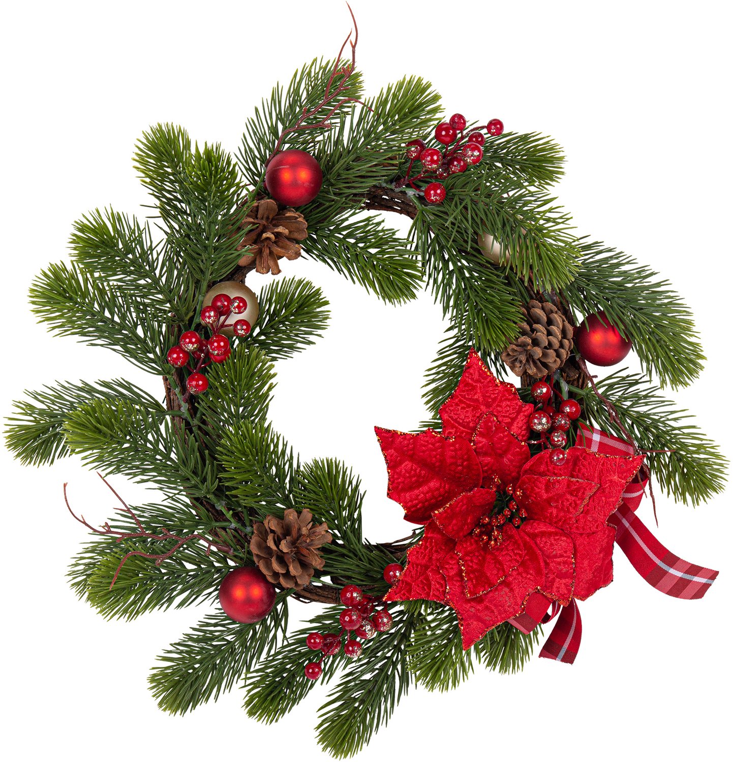 ARTYFETES - Traditionele kerstkrans dennen en poinsettia 40 cm kerstdecoratie