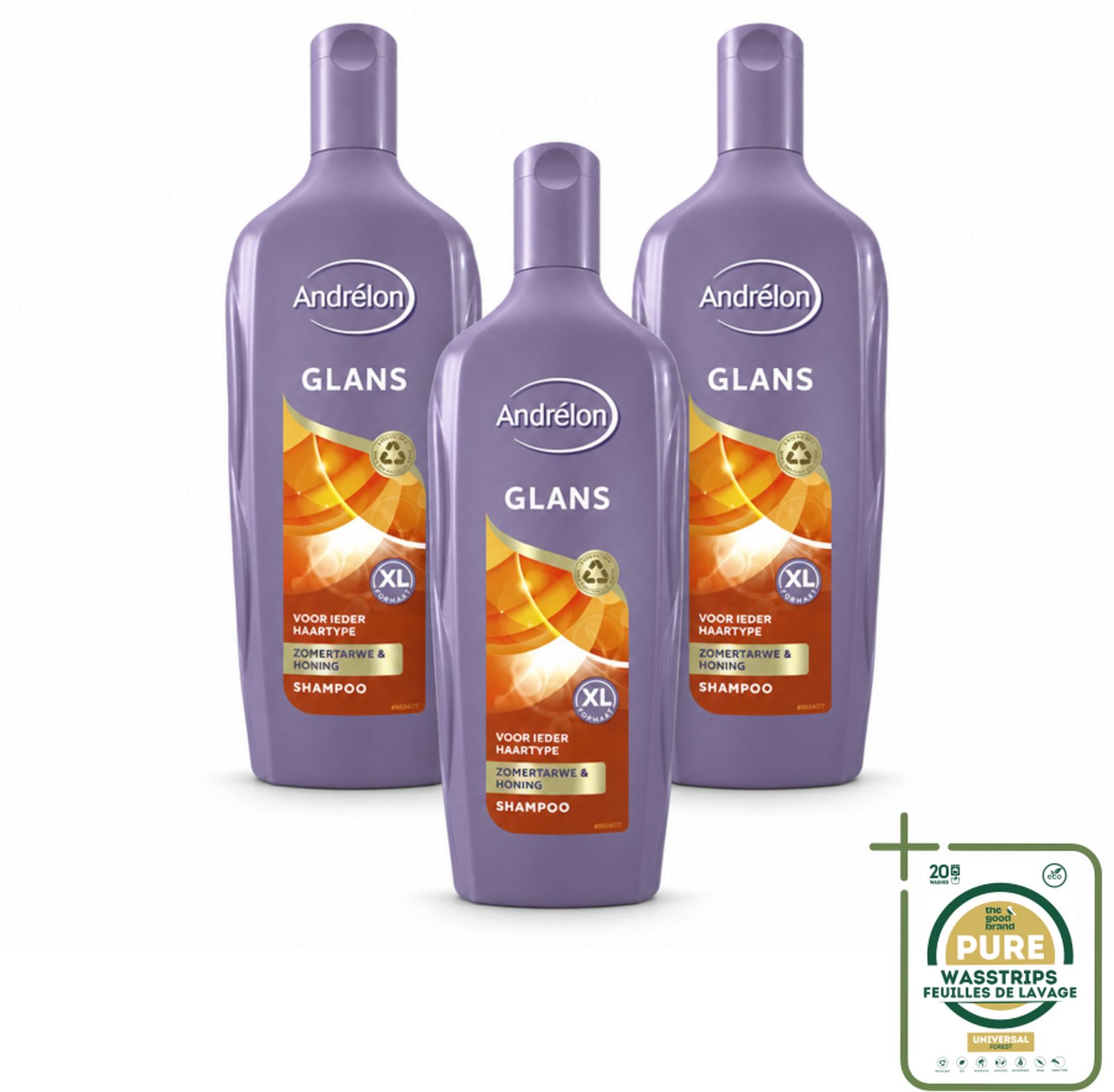 3 x Andrélon - Glans - Shampoo - 450 ml - Wasstrips - Haar Verzorging - Natuurlijke Glans - Zomertarwe Shampoo - Honing Shampoo - Gezond Haar