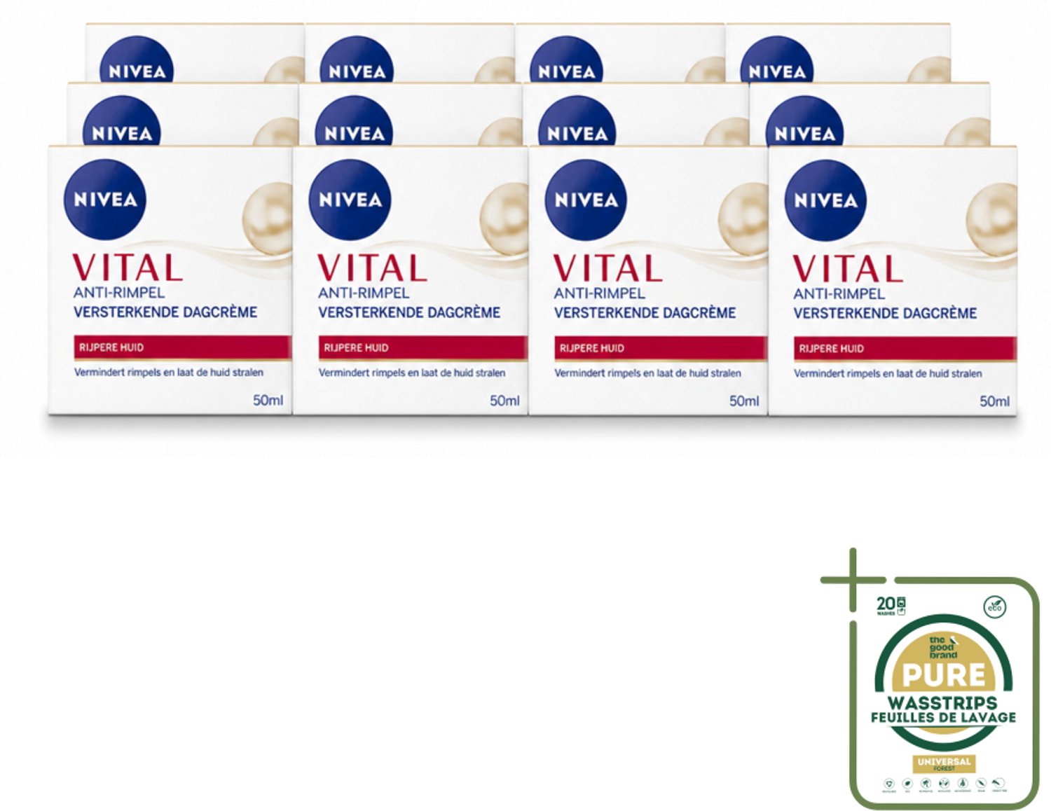 12 x NIVEA - VITAL Dagcrème - Anti-Rimpel Gezichtscrème - Versterkend - 50 ml - Wasstrips - Anti-rimpel Crème - Gezichtsverzorging - Huidversterking - Dagcrème - Rijpe Huid