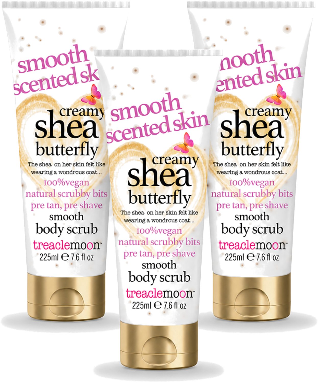 3 x Treaclemoon – Body Scrub – Creamy Shea Butterfly – 225 ml - Voordeelverpakking - 3 stuks