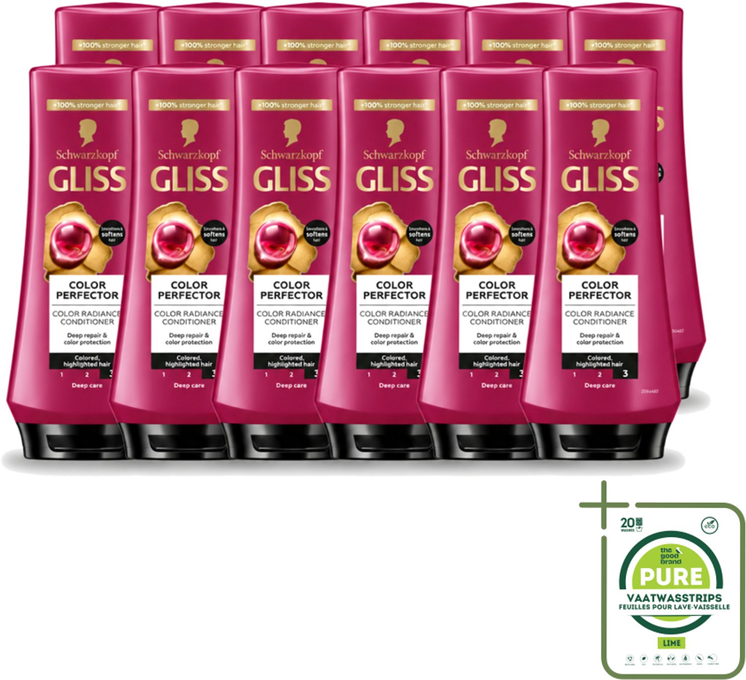 12 x Gliss - Hair Repair - Conditioner voor Kleurbehoud en Glans - 200 ml - Grootverpakking - Vaatwasstrips - Kleurbescherming Haar - Glans Haar - Haar Verzorging - Geverfd Haar - Highlights Haar