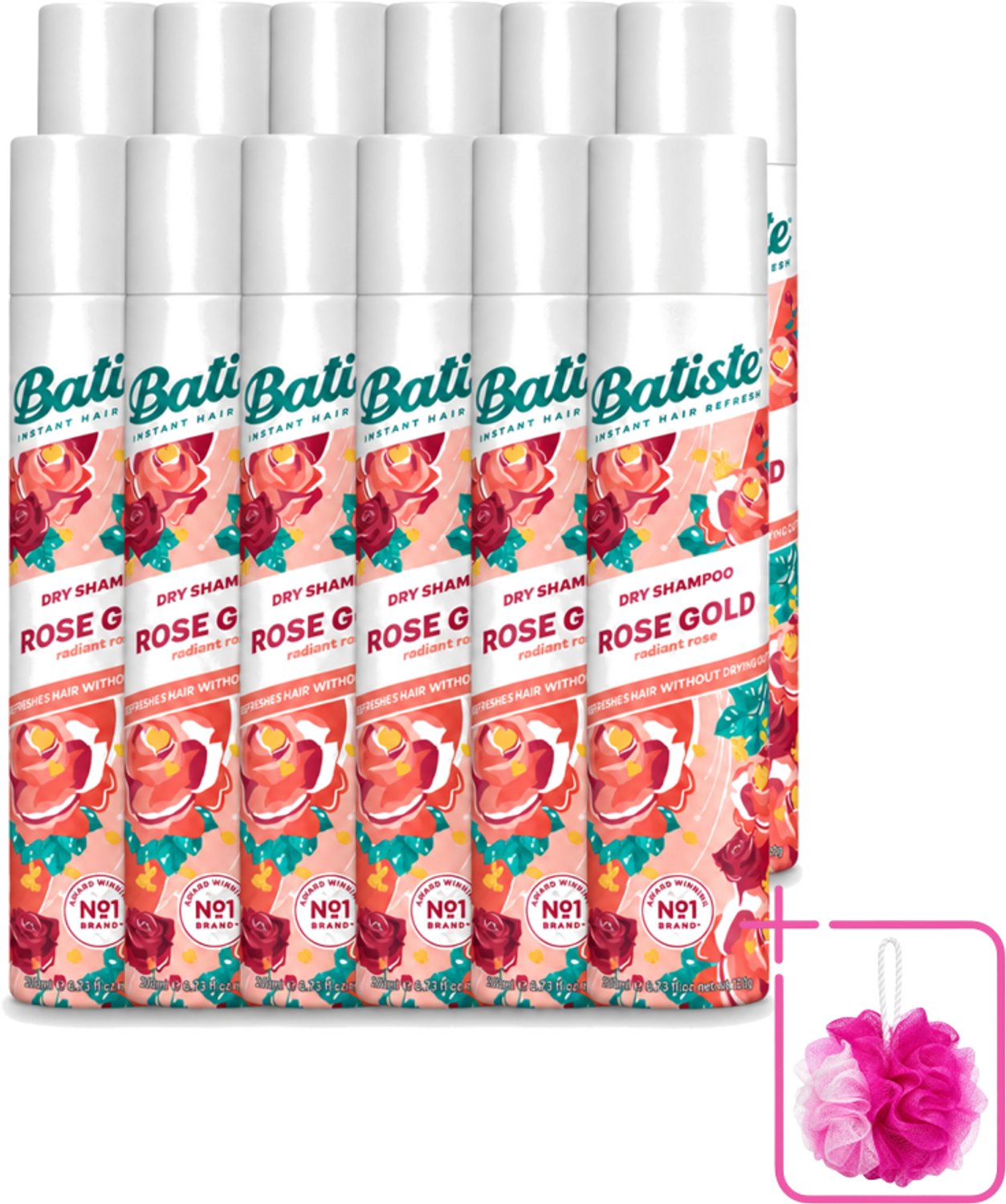 12 x Batiste - Rose Gold - Droogshampoo - Zachte Rozengeur - Verfrist en Zorgt Voor Volume - 200ml - Bulkverpakking - Droogshampoo - Douchemop - Haarverfrissing