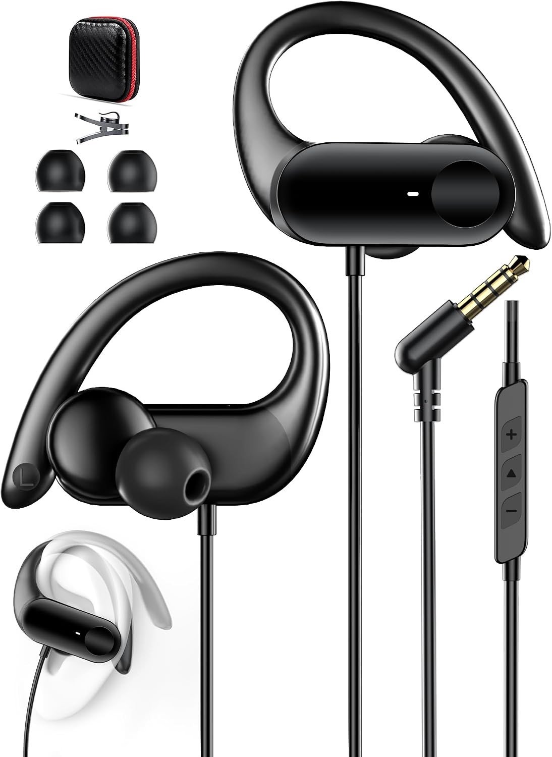 In-Ear Koptelefoon - Zwart - 3,5 mm - Ergonomisch met Siliconen Oorhaken - Voor Sport en Algemeen Gebruik