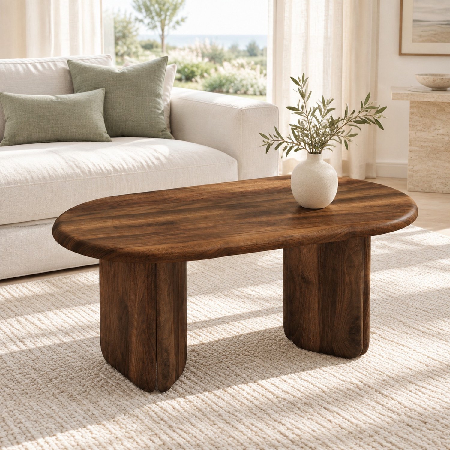CHICFURN Salontafel - Ovaal - Afgeronde randen - MDF - Walnootkleur