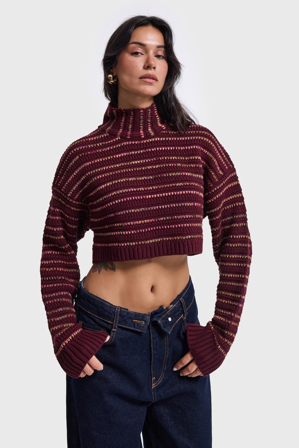 IT'S BASIC CROP CHENILLE SWEATER - BURGUNDY