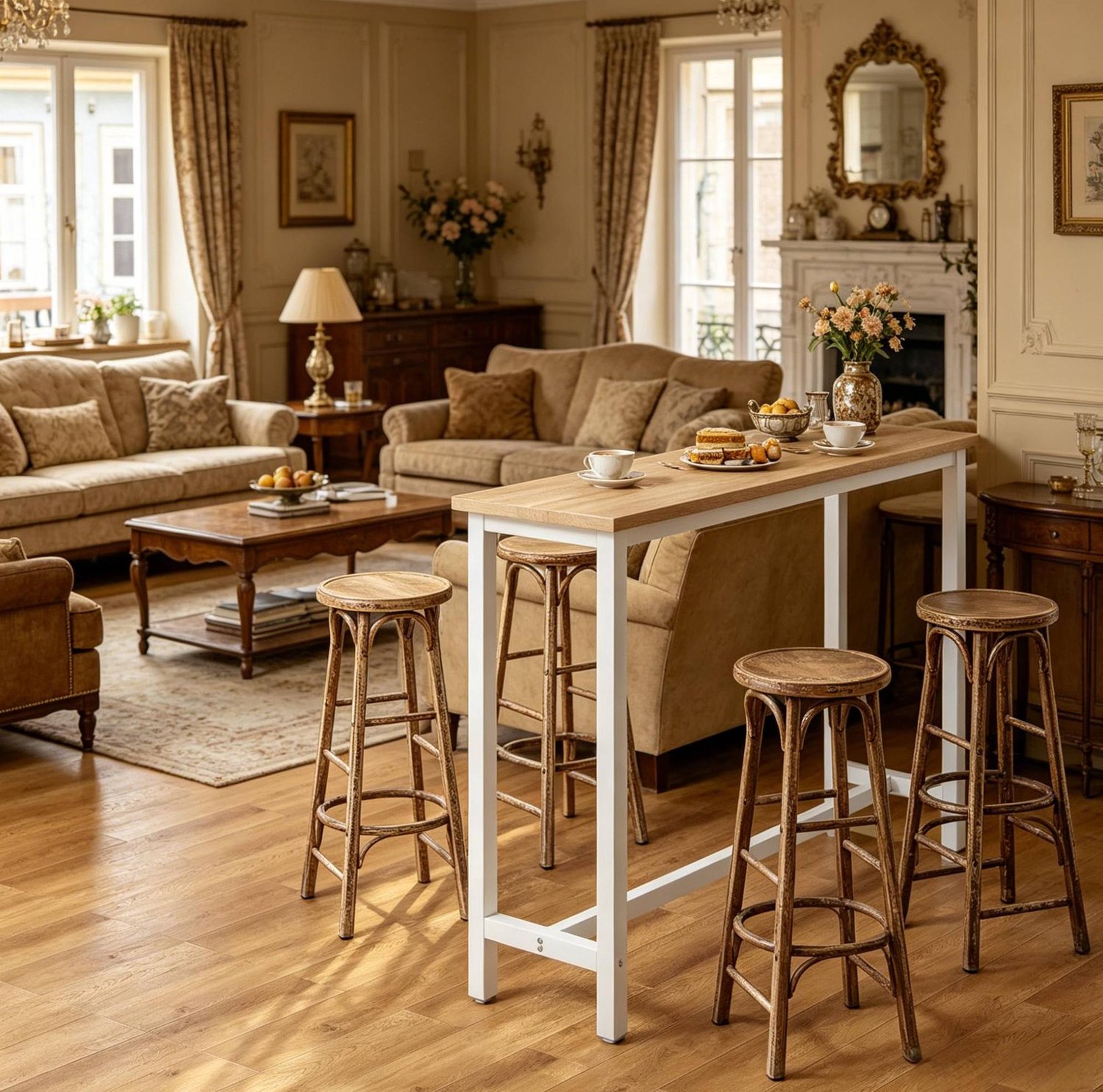 CHICFURN Bartafel - veelzijdig inzetbaar - metalen frame - wit en licht eiken
