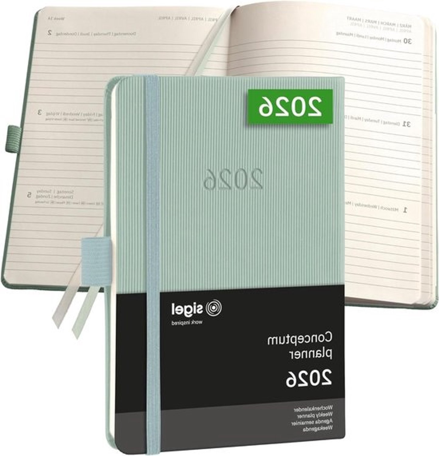 Weekkalender - 2026 - Planning - Conceptum - Zakelijk plannen - Softwave - hardcover - A6-formaat - Mintgroen