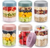 Nolad - Overnight Oats Potjes - Voorraadpotten - Set van 6 stuks - 4x450ml - Glazen Potjes met deksels - Mason Jar