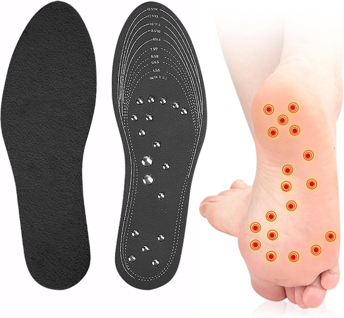 Acupressuur en Magnetische Inlegzolen voor Voetmassage, Reflexologie en Gezonde Voeten, Ideaal bij Plantaire Fasciitis en Vermoeide Voeten