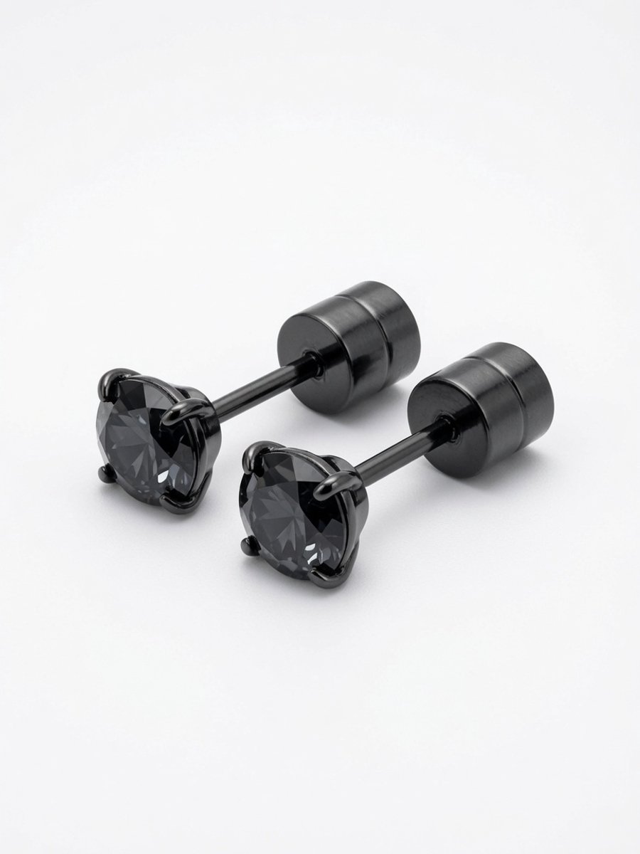 Zwart Titanium Stalen Oorbellen - Onyx Edelsteen - Unisex - Waterproof - Hypoallergene - No-Fade