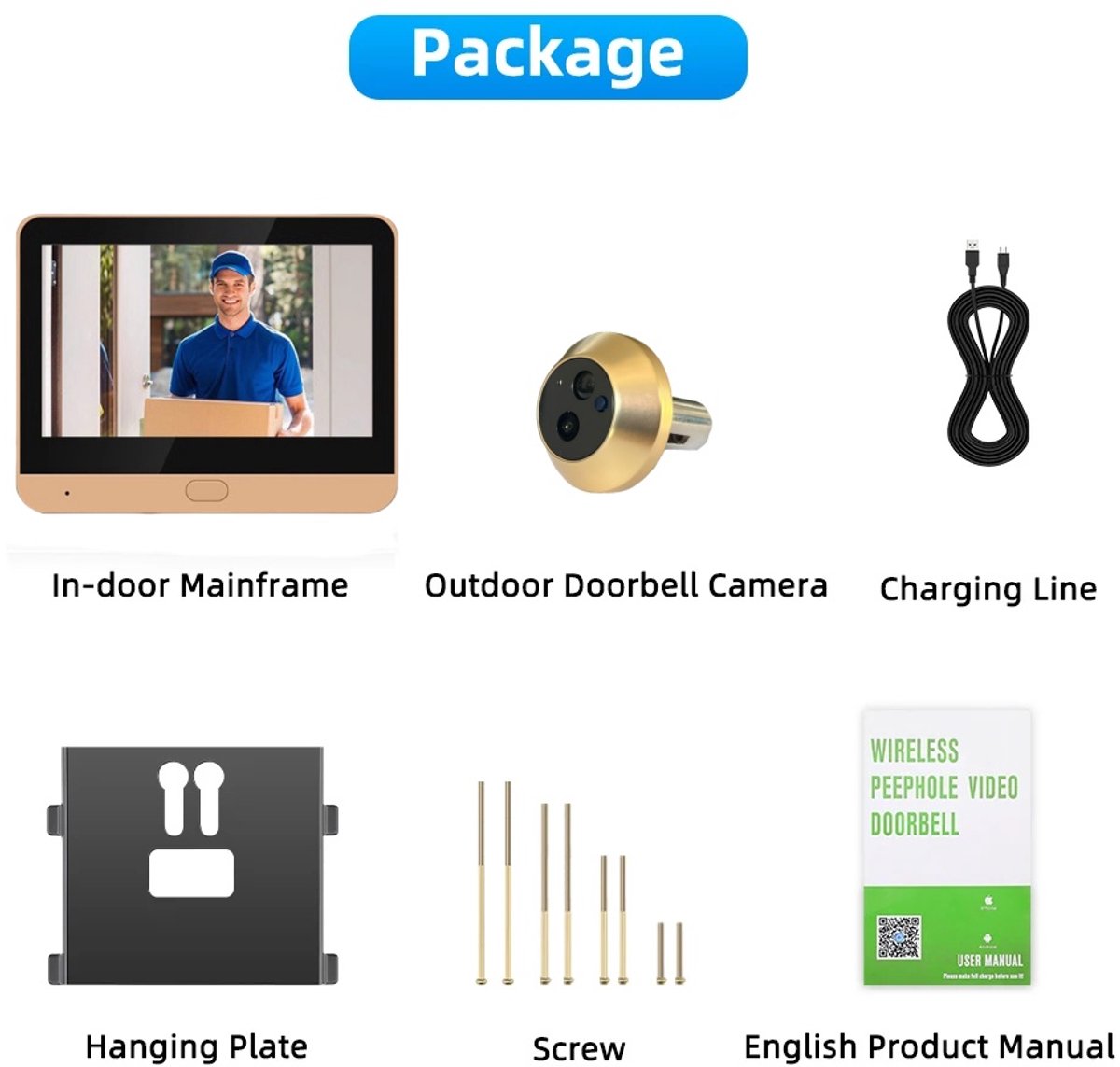 Digitale Deur Kijker Gold Met Alexa - 1080P Wifi - 4,3 Inch Scherm - Voor Slimme Beveiliging - Draadloos Kijkgaatje