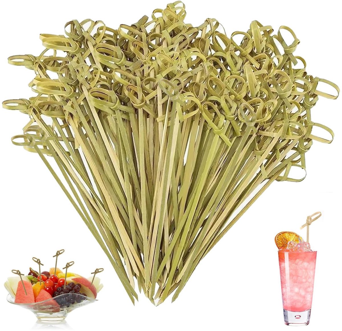 Elzusha - Cocktailstokken - 200 stuks natuurlijke bamboe voor voedsel en drankjes