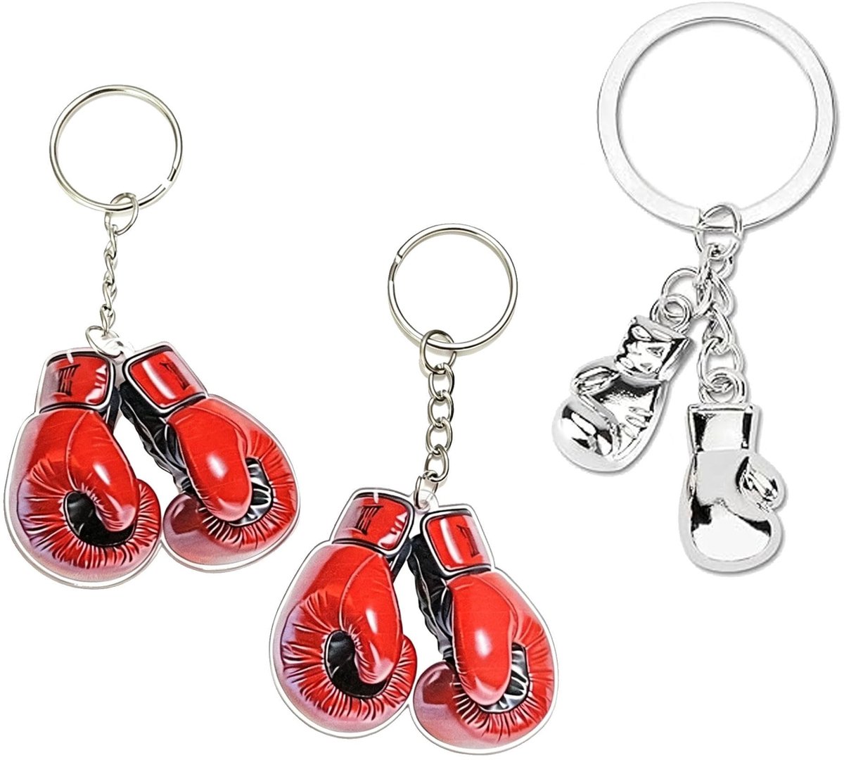 Elzusha - Bokshandschoenen Sleutelhangers - Set van 3 Rood en Zilver