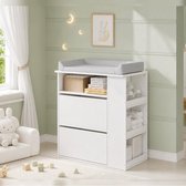 Verschooncommode 2-in-1 – 82 x 50 x 100 cm – MDF – Wit – Afneembaar Opzetstuk – 2 Laden – Opbergkast