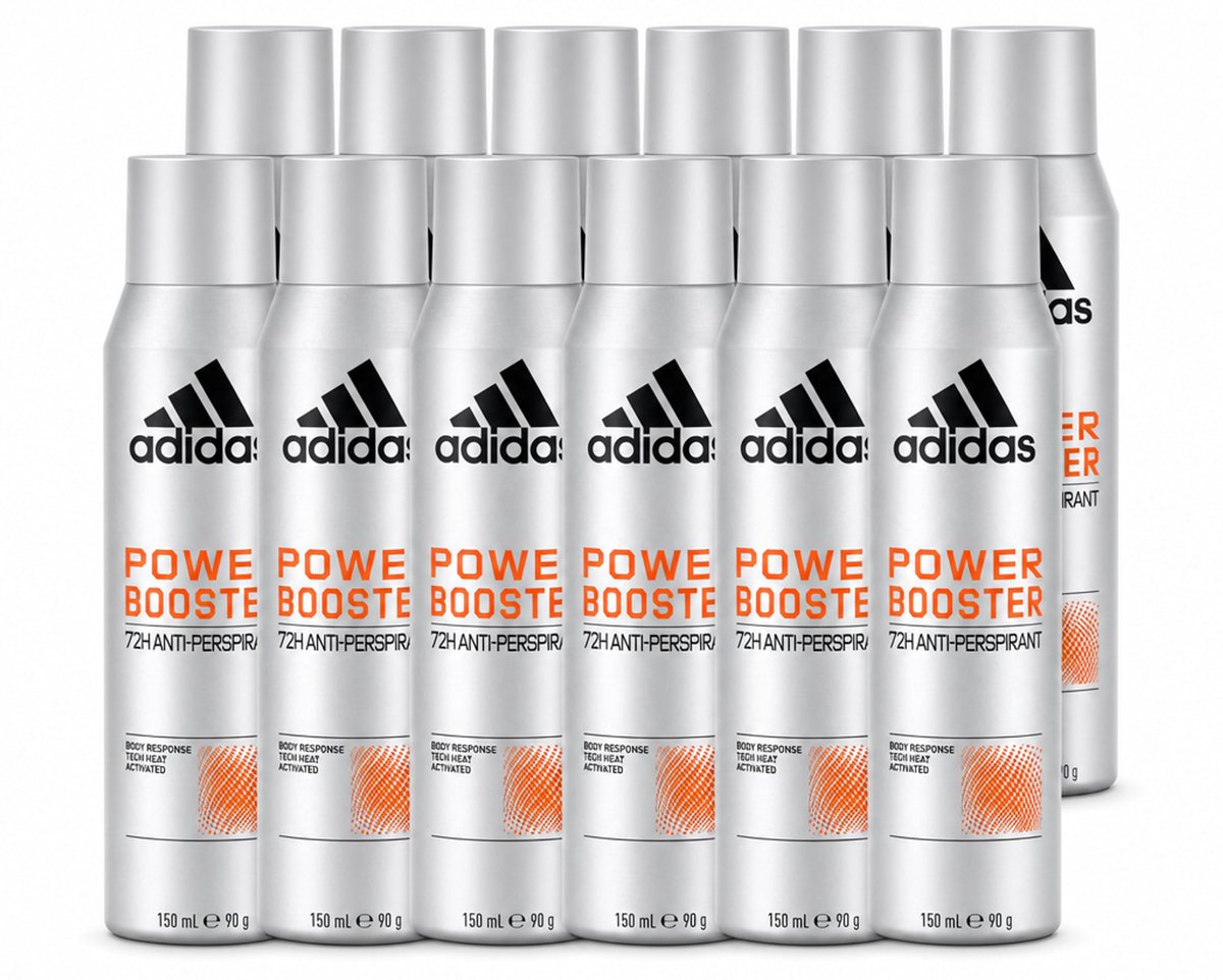 12 x Adidas – Deodorant Spray – Power Booster – 150 ml - Voordeelverpakking - 12 stuks