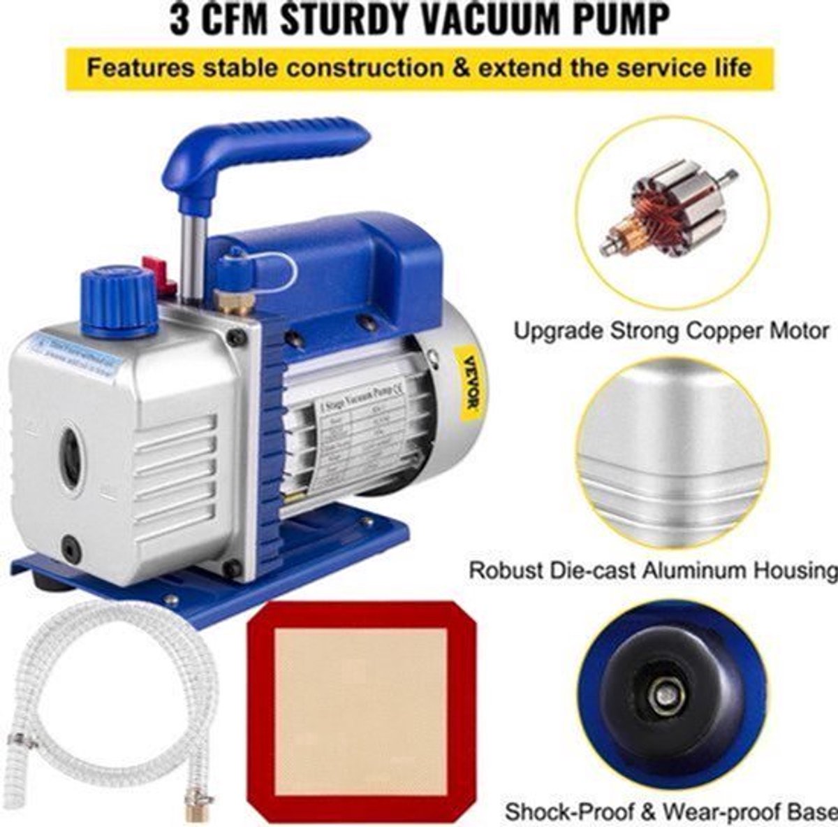 Vacuümpomp - Vacuümpomp Air Conditioner - Vacuümkamer - Vacuümkamer met Pomp - Koelgereedschap - Air Conditioning Pomp - 3CFM - 3 Gallons - Auto Onderhoud