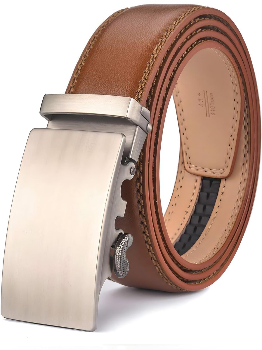 Elzusha - Leren Riem met Automatische Gesp - Bruin 3.5 cm