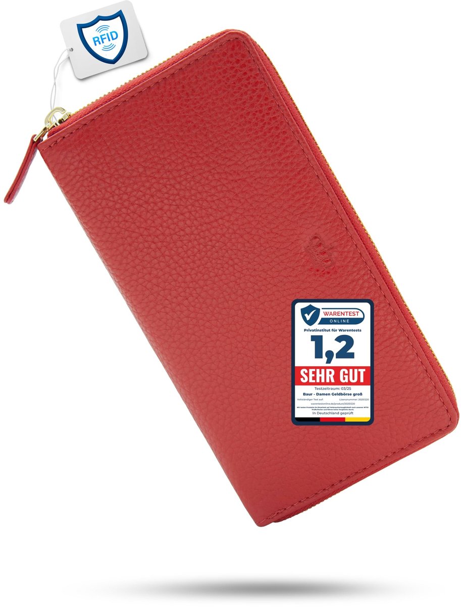 Elzusha - Damesportemonnee - Echt leer met RFID-bescherming - Rood