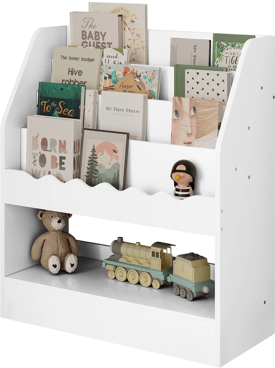Klarven Kinderboekenkast Montessori - Montessori Kinderboekenkast - Kinderboekenkast Hout - Open Opbergvakken, Stabiel Frame - 70x80x30cm wit