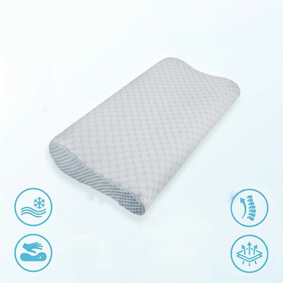 Traagschuimkussen Met 2-In-1 Hoogte (9cm En 13cm) - Ergonomisch, Ademende Ijzijde Hoes, Machinewasbaar - Voor Rug-, Zij- En Buikslapers - Wit & Blauw