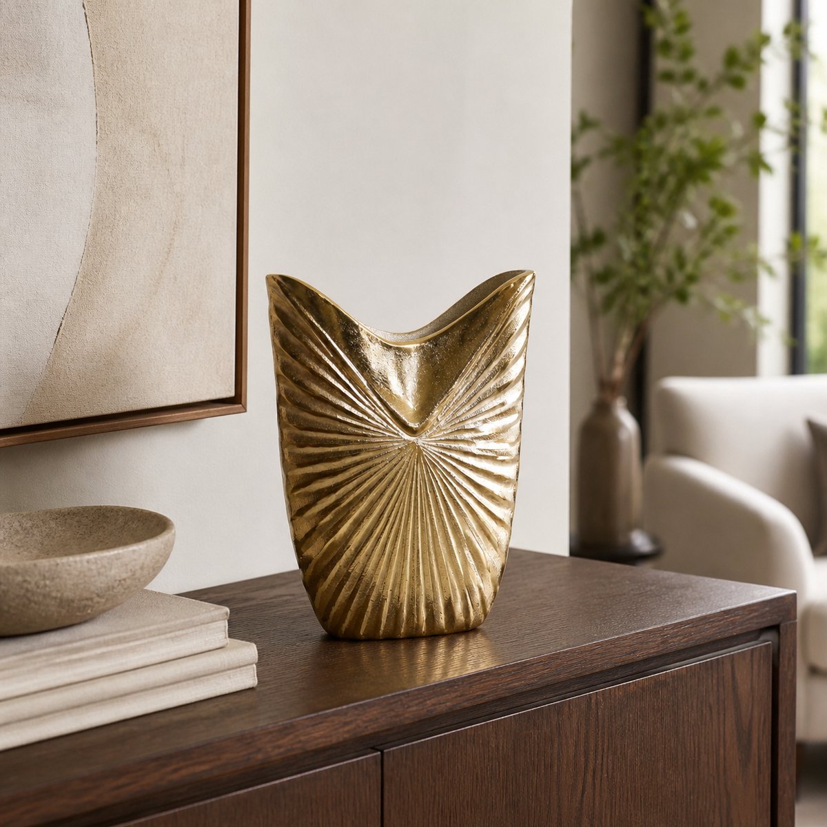 Hoppa! Vaas - Metalen met Zonmotief - Goud - 23 x 12 x 31 (B x D x H)