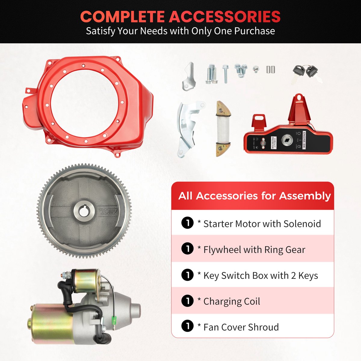Startmotor Elektrisch - Rood - 5.5-6.5 PK - Aluminium Ijzer Koper - Voor Motoren - Upgradekit