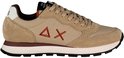 Beige Sun68 sneaker met bruine suède overlays en oranje 'AX' logo op de zijkant.
