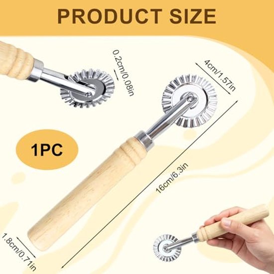 Pasta Snijder met Wielen - Houten Handvat — afbeelding 4