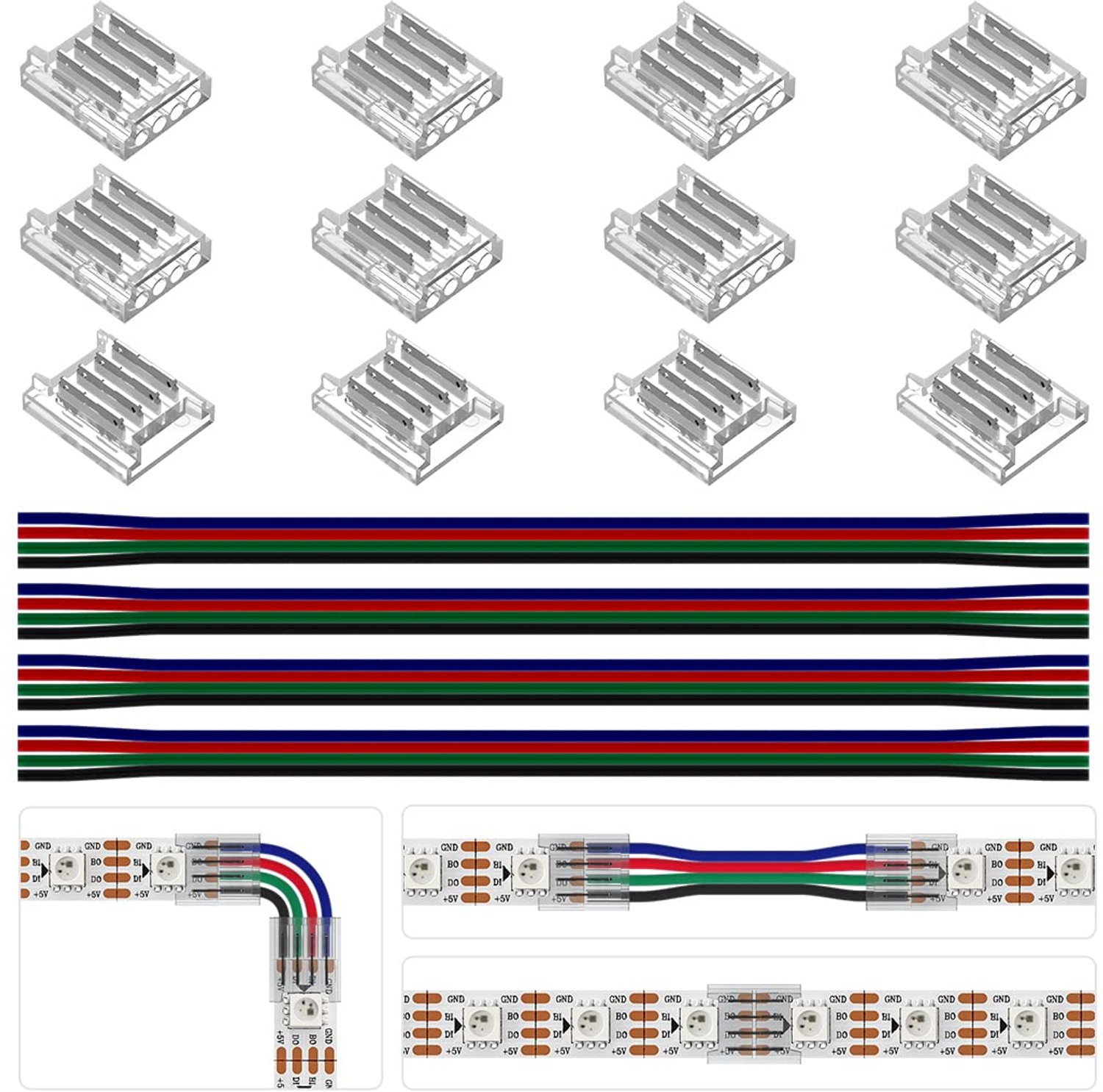 10mm 4pin Connector Kit met 15cm Verlengkabels en Waterdichte Aansluitingen