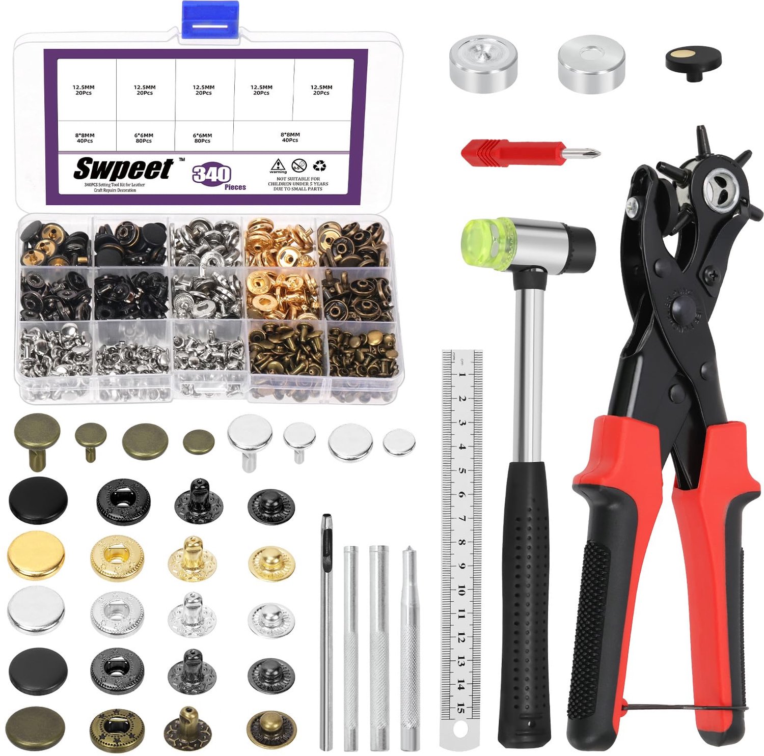 Assortiment Lederen Nieten met Gereedschappen en Accessoires