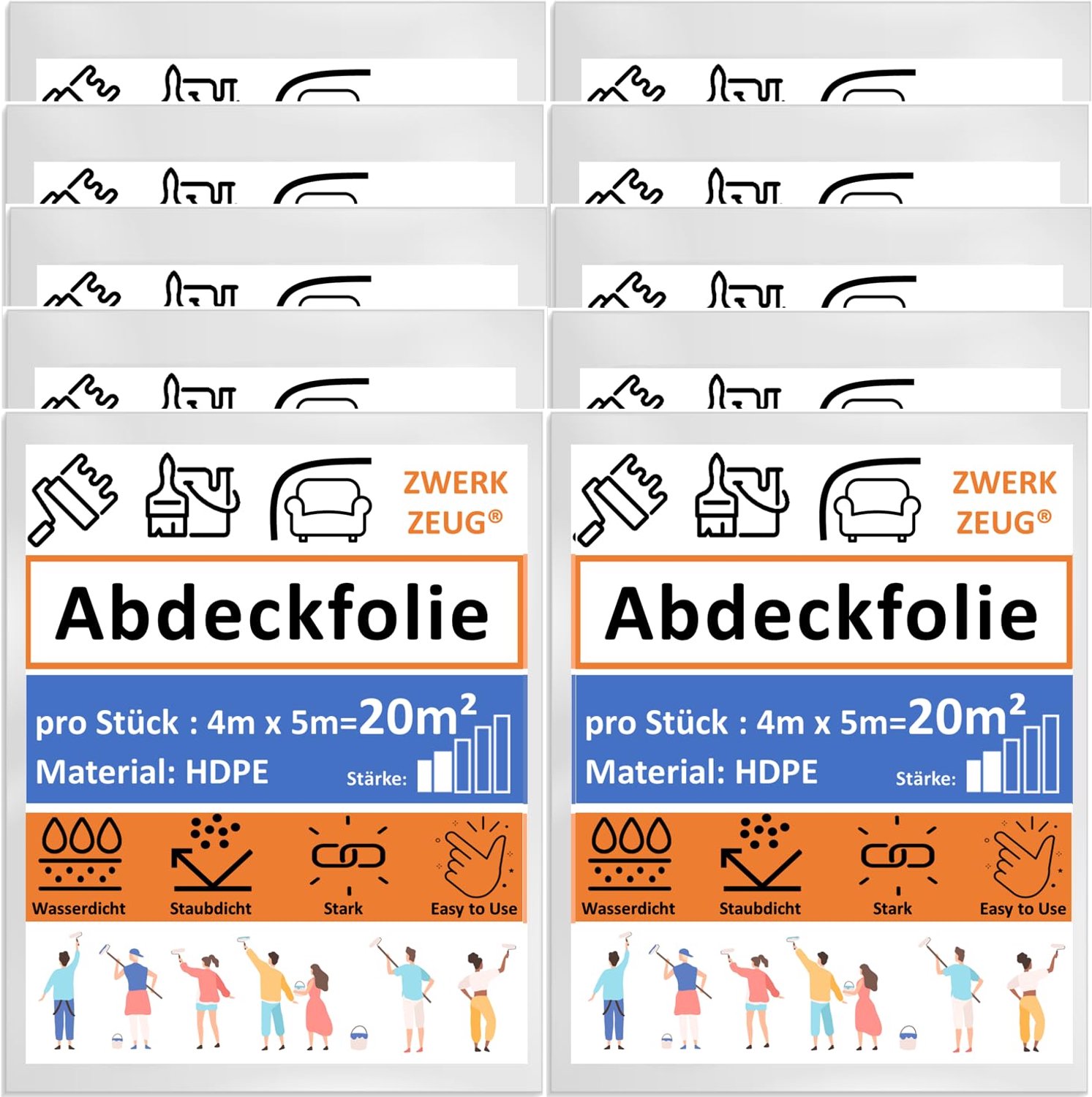 10 Stuks Plastic Folie van 4m x 5m