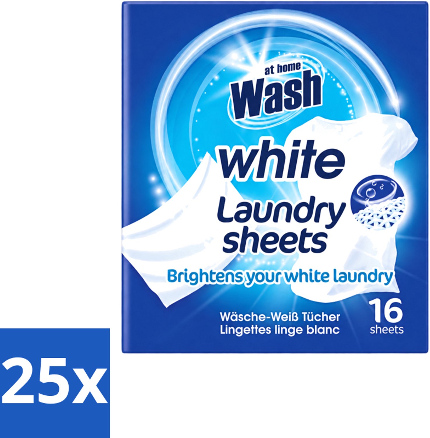 25 x At Home - Wash - Wasdoekjes - Witte Was - Tegen Verkleuring - 16 Doekjes - Voordeelverpakking - 25 stuks