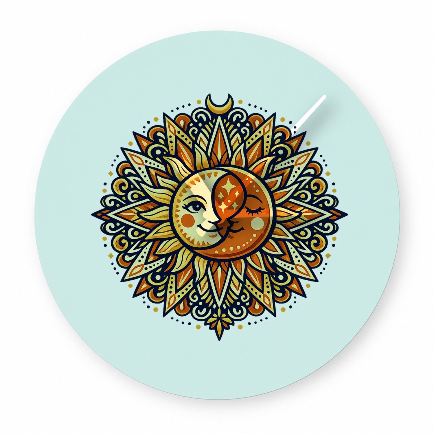 Mr Cadeautjes Glazen klok Ø 20 - design Zon & maan mandala | cadeau Wit