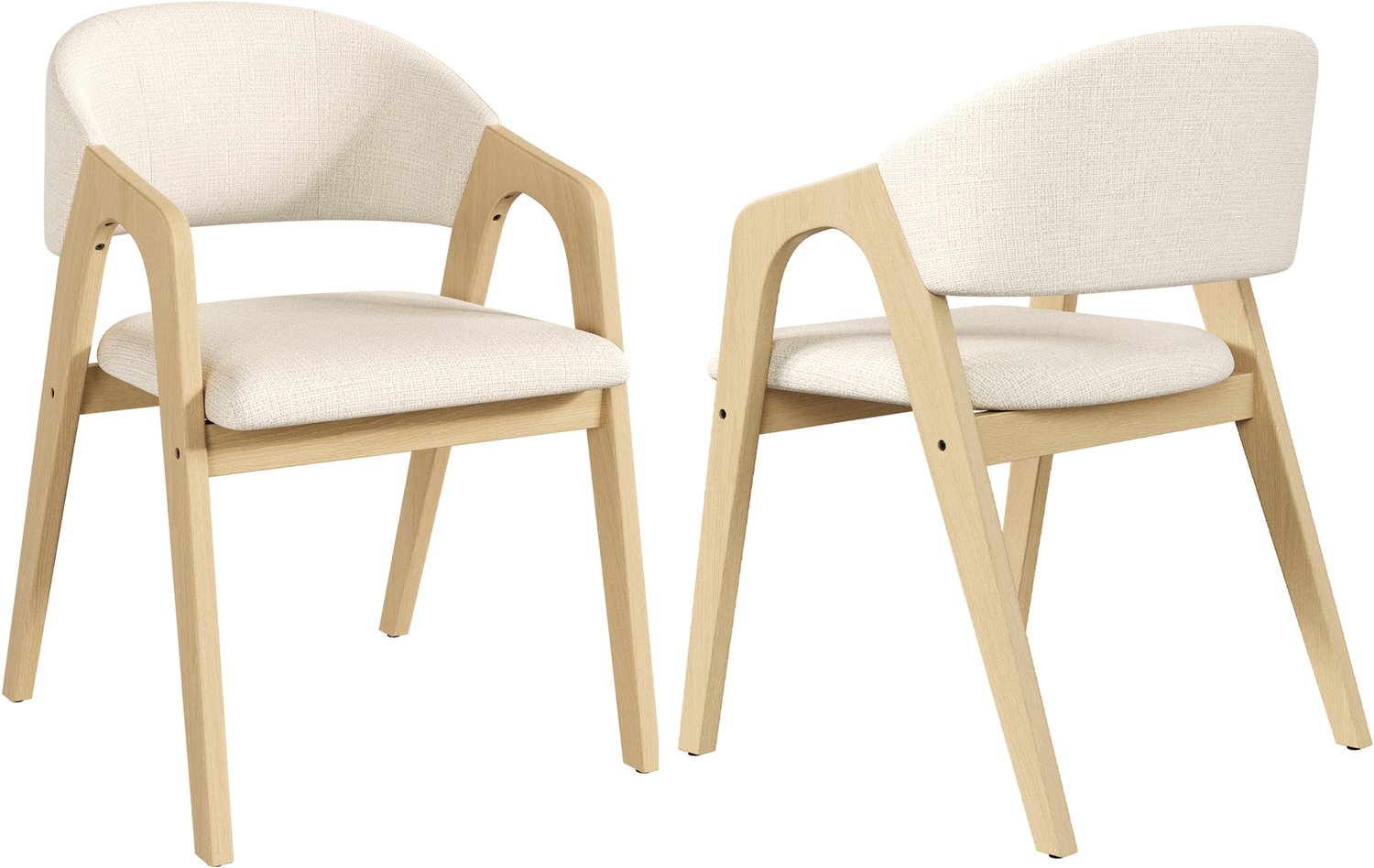 REDOM Eetkamerstoelen set van 2 - Houten frame met armleuningen en stoffen bekleding - Naturel/beige