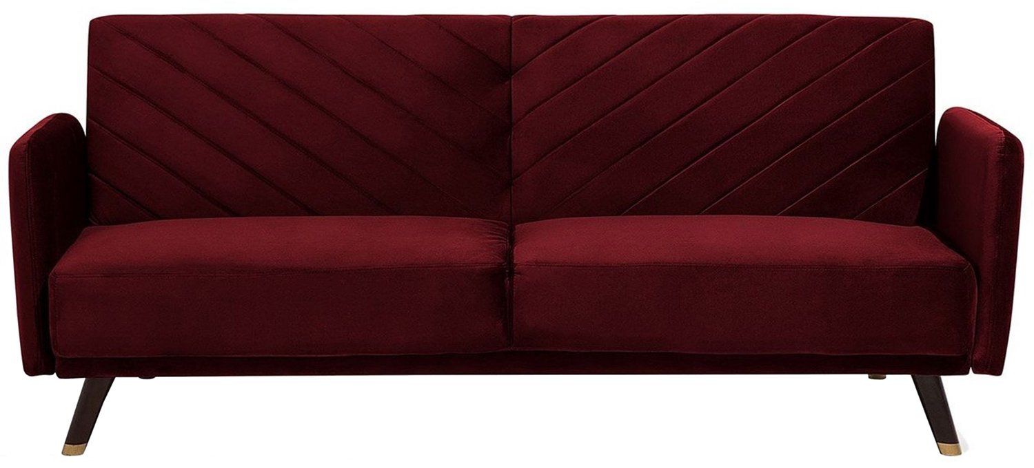 Beliani SENJA - Slaapbank 3-zits - Donkerrood - Fluweel