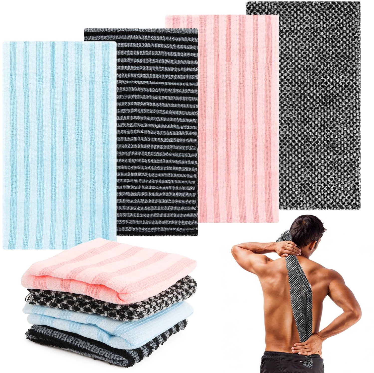 4 Stuks Exfoliërende Douchehanddoek voor Grondige Lichaamsreiniging
