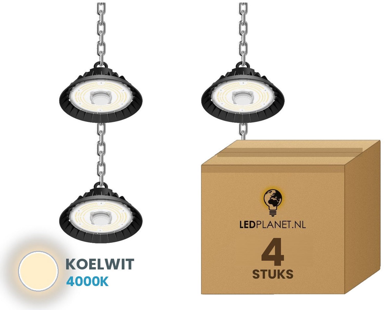 Tsong UFO Lamp - LED High Bay 240W - 36.000 lm - Koelwit 4000K - 4 stuks - Bewegingssensor - 0-10V Dimbaar - IP65 - Hal, Werkplaats- & Garageverlichting - 5 jaar garantie