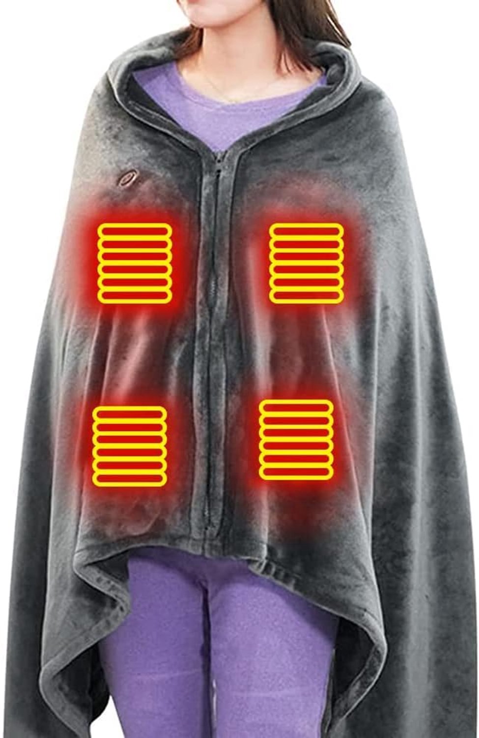 Elektrische Deken - 150x85cm - - 3 Standen - Oplaadbare elektrische deken - 1 Persoons Bovendeken - Warmtedeken - Verwarmde deken - Draagbare verwarmde omslagdoek - USB-oplaadbaar - Verwarmde deken - Warmte Poncho - Voor Thuis & Kantoor - Grijs