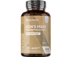 WeightWorld Lion's Mane tabletten - 2000 mg - 365 tabletten voor 1 jaar voorraad - Verrijkt met zwarte peper - Hericium erinaceus (pruikzwam)