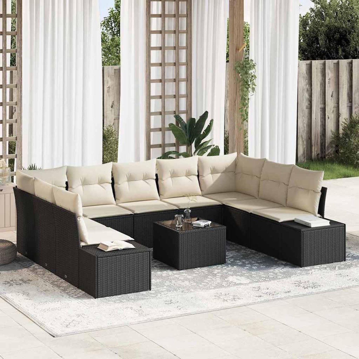 Rattan modulair zwart 10 delig 81 7 cm