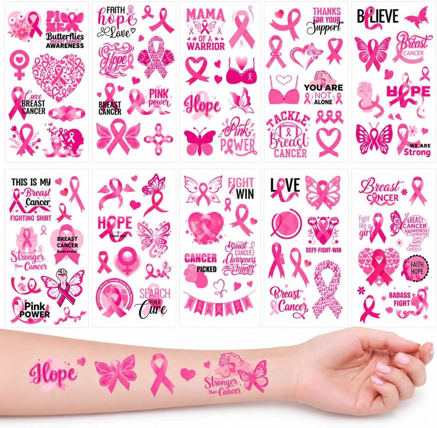 Tijdelijke tatoeages met roze lint – Stickers ter ondersteuning van de bewustwording rond borstkanker voor evenementen en feesten in het kader van ‘Oktober Rosa’