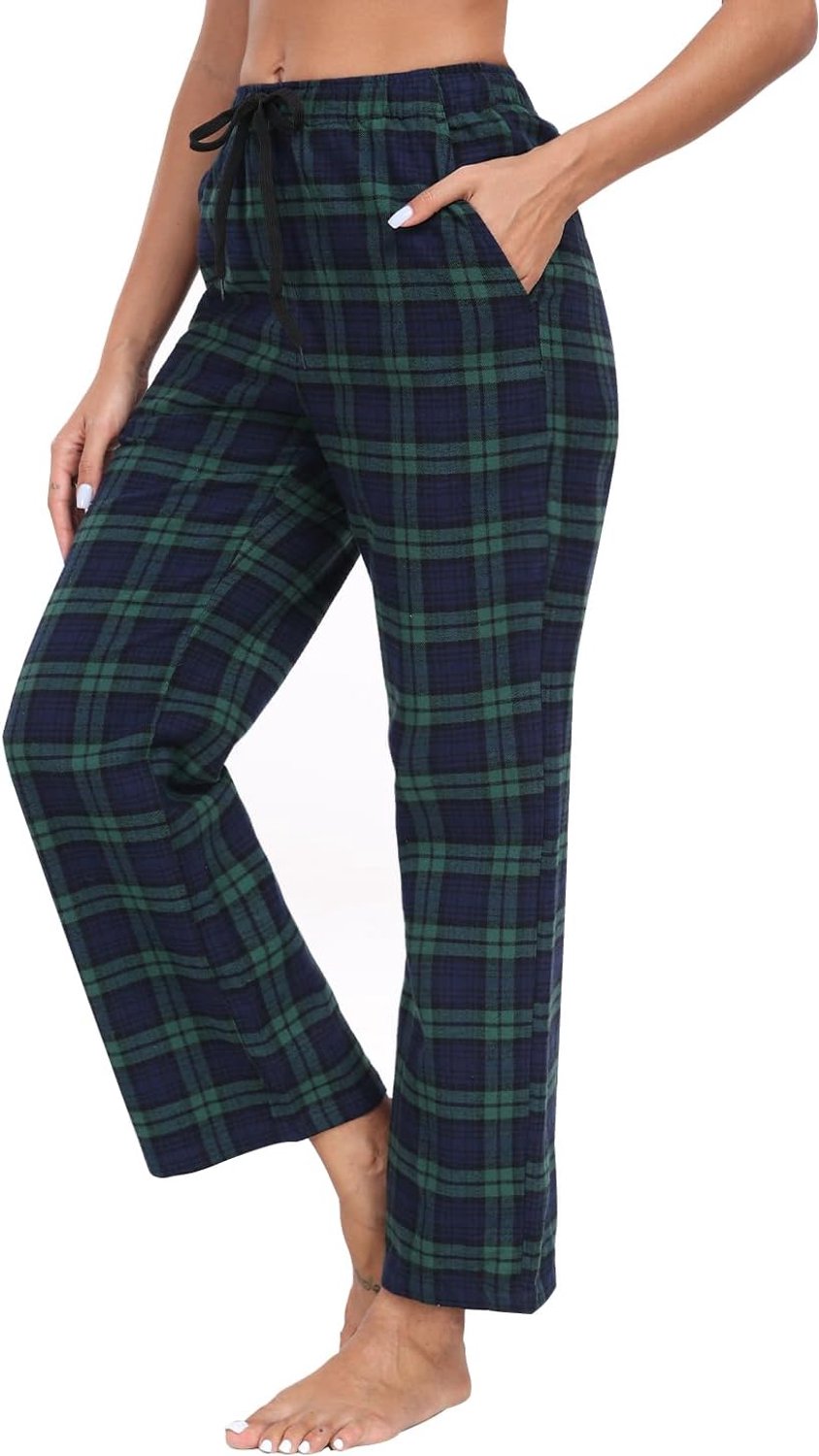 100% katoenen pyjamabroek geruite lange pyjamabroek zachte vrijetijdsbroek broek nachtkleding slaapbroek huispak met zakken en trekkoord