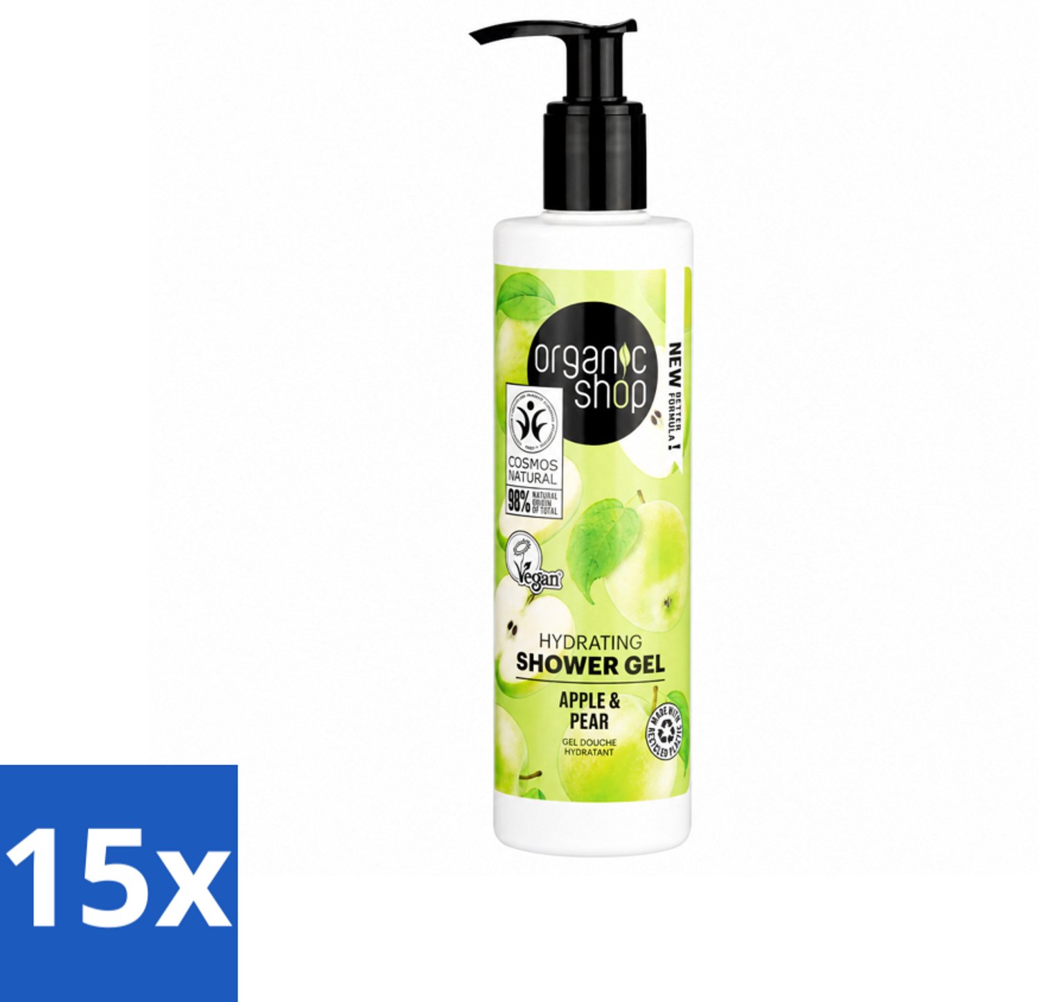 15 x Organic Shop - Douchegel Apple & Pear - Verfrissend en Hydraterend - 280 ml - Voordeelverpakking - 15 stuks